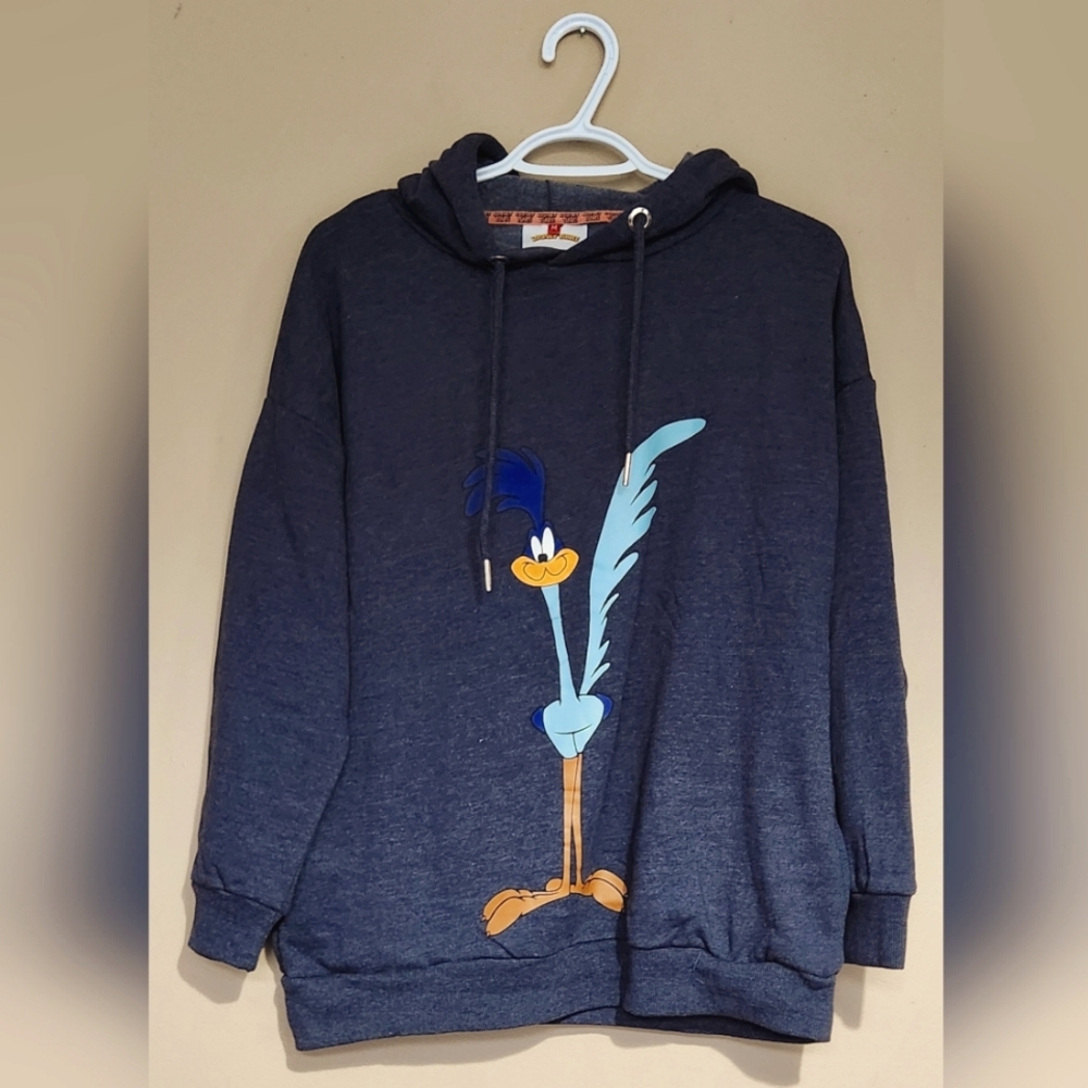 NWOT Looney Tunes Navy Blue Pullover Hoodie Road Runner Sz M With 2 Side Pockets
